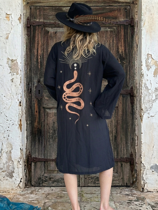 Handloom Virgin Cotton Kimono from Sri Lanka | Black & Bronze (SIZE: M)