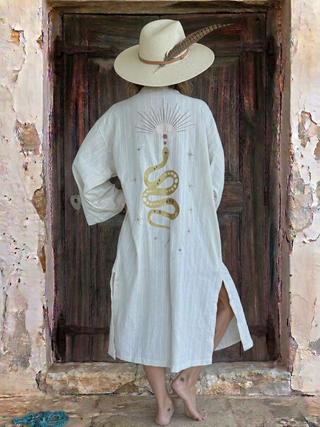 Handloom Virgin Cotton Kimono from Sri Lanka | White & Gold (SIZE: L)