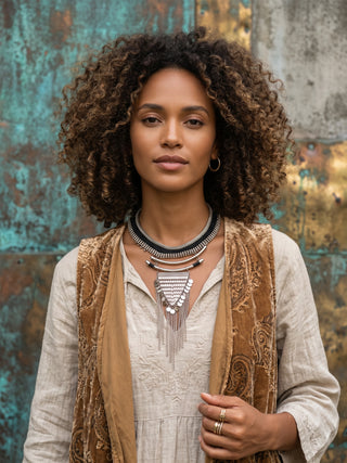 Fringe & Metal Accent Statement Necklace | 02