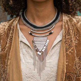Fringe & Metal Accent Statement Necklace | 02