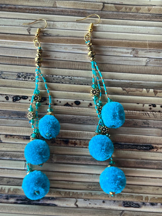Bali Breeze Pom Pom Earrings (Blue)