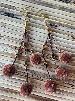 Bali Breeze Pom Pom Earrings (Brown)