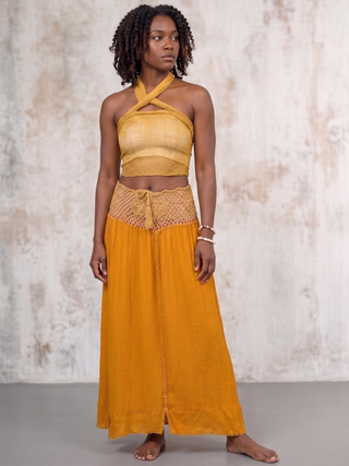Handmade Bali Crochet Waist Maxi Skirt in Marigold
