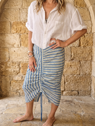Handwoven Cotton Shibori Ruched Skirt