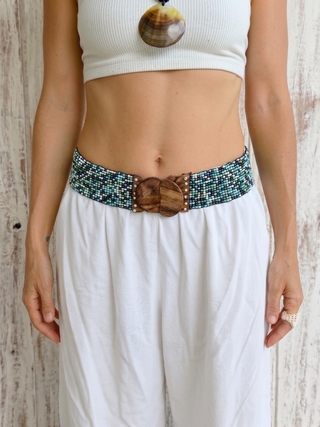 Balinese Handmade Adjustable Beaded Belt with Wooden Buckle | Ocean Mosaic