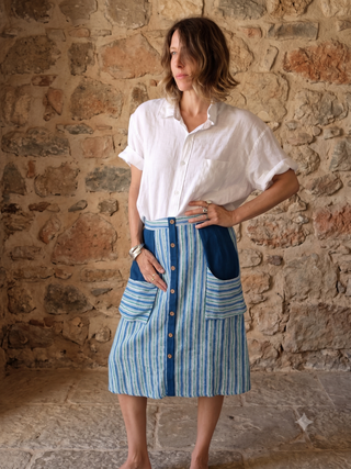 Handwoven Cotton Shibori Button-Front Skirt