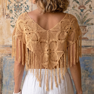 Handmade Bali Crochet Fringe Top in Sand