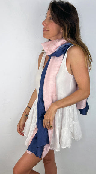 4 in 1 - Silk Dress/Top/Pashmina/Scarf (Free Size) NAVY & BABY PINK