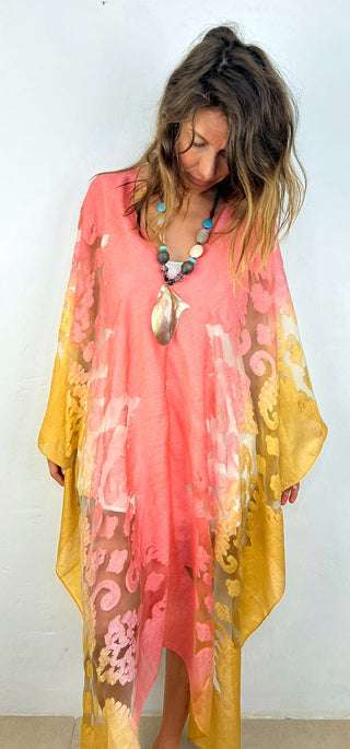 4 in 1 - Silk Dress/Top/Pashmina/Scarf (Free Size) GOLD & PINK