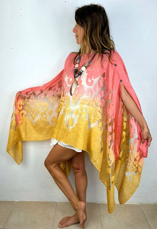 4 in 1 - Silk Dress/Top/Pashmina/Scarf (Free Size) GOLD & PINK