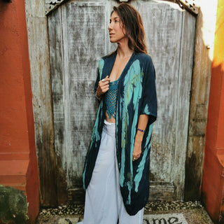 Handmade Balinese Cotton Kimono (Blue)