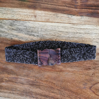 Balinese Handmade Adjustable Beaded Belt with Wooden Buckle (Black)