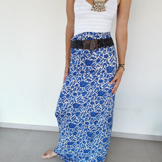 Handcrafted Silk Stamped Batik Sarong (Blue & White)