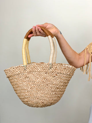 Handmade Bali Woven Basket Bag with Pom Poms | 03