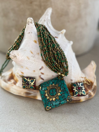 Mosaic Necklace & Earrings Set from Sri Lanka | 08