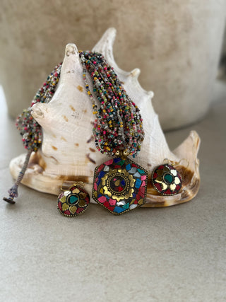 Mosaic Necklace & Earrings Set from Sri Lanka | 09