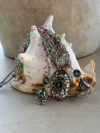 Mosaic Necklace & Earrings Set from Sri Lanka | 13