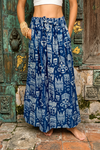 Indigo Artisan Face Motif Skirt