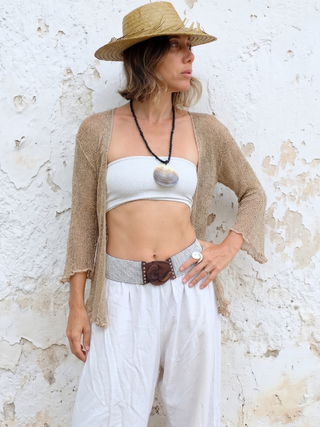 Open-Weave Knit Top | Natural Beige