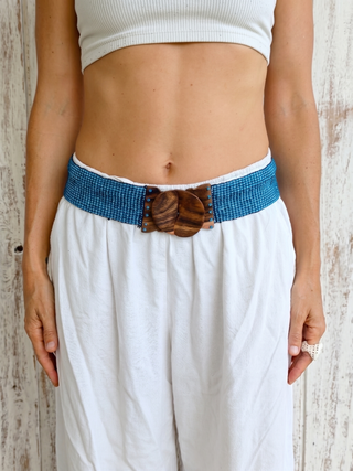 Balinese Handmade Adjustable Beaded Belt with Wooden Buckle | Ocean Blue