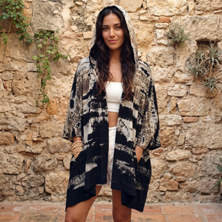 One-of-a-Kind Handmade Thai Hooded Cotton Kimono