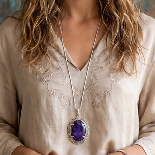 Handcrafted Natural Stone Statement Necklace | Purple