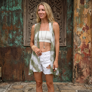 Sage Crochet Lace Duster Vest