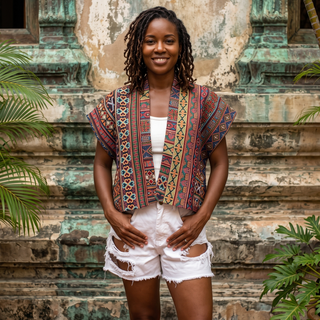 Thai Artisan Shrug with Hmong-Inspired Textile Patterns S/M
