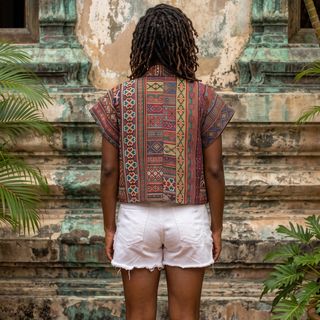 Thai Artisan Shrug with Hmong-Inspired Textile Patterns S/M