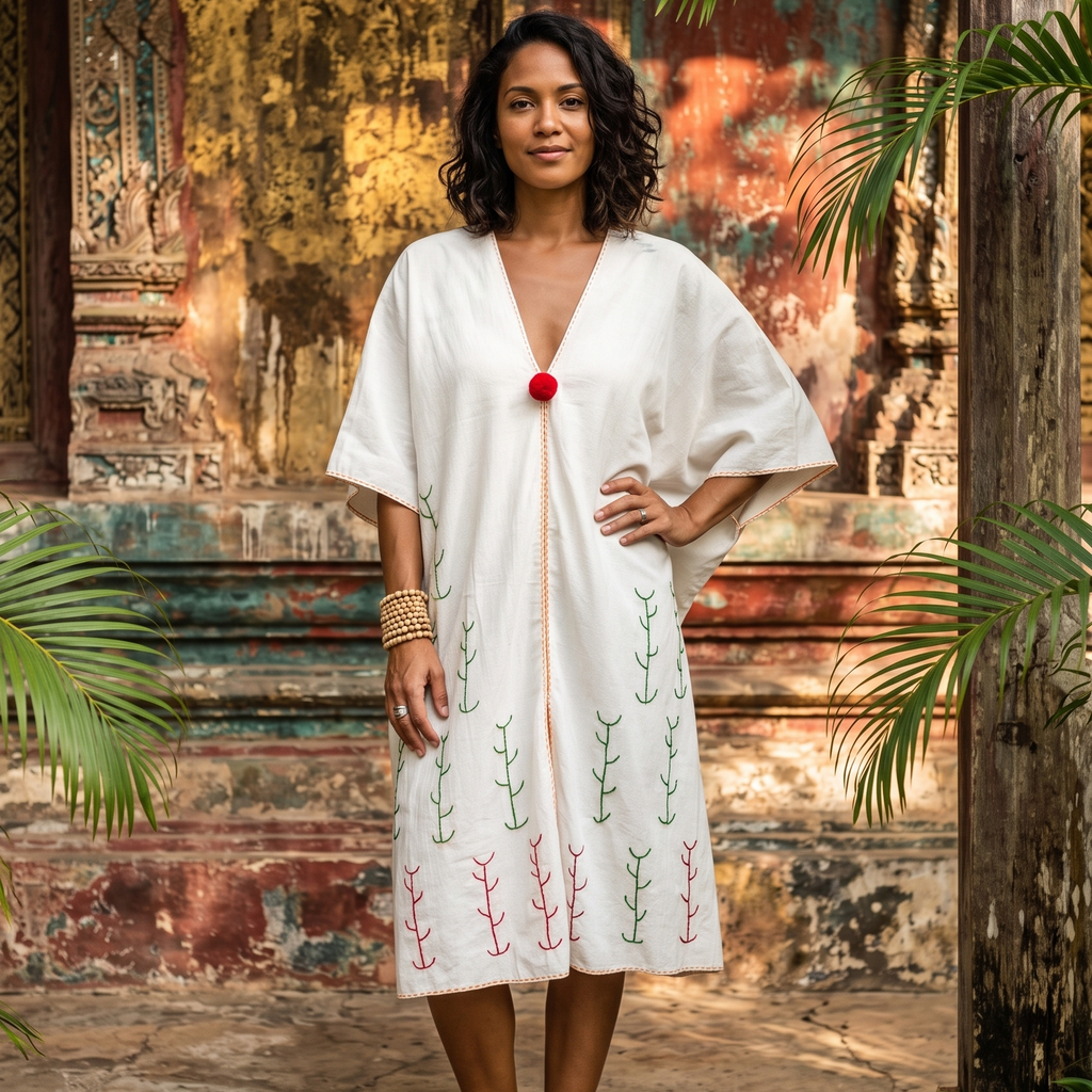 Thick Cotton Hand-Stitched Kaftan Dress