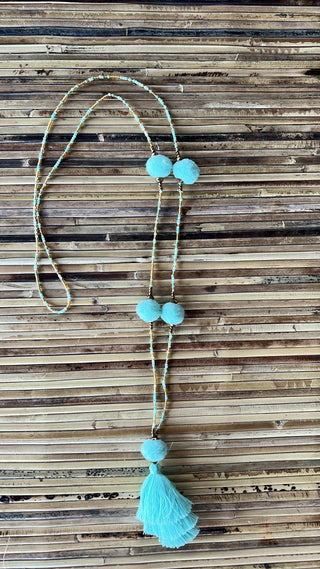 Pom Charm Tassel Necklaces – Handmade in Bali (Aqua Breeze)