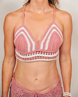 Handmade Pink and White Crochet Halter Top