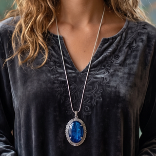 Handcrafted Natural Stone Statement Necklace | Blue