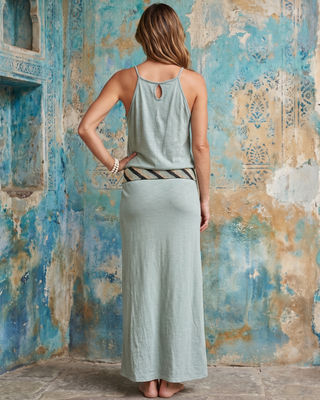 Handmade Bali Soft Cotton Halter Maxi Dress in Seafoam