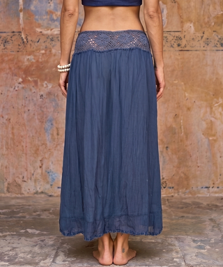 Handmade Bali Crochet Waist Maxi Skirt in Indigo Blue