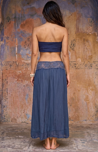 Handmade Bali Crochet Waist Maxi Skirt in Indigo Blue