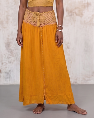 Handmade Bali Crochet Waist Maxi Skirt in Marigold