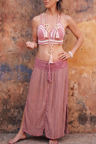Handmade Bali Crochet Waist Maxi Skirt in Mauve