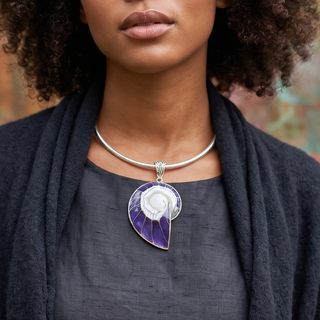 Handcrafted Shell Collar Necklace | Purple