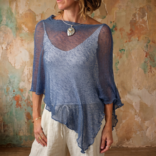 Hand-Knit Asymmetrical Poncho Top | Periwinkle