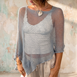 Hand-Knit Asymmetrical Poncho Top | Grey