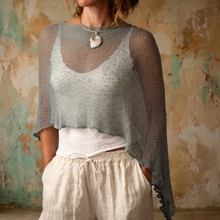 Hand-Knit Asymmetrical Poncho Top | Sage