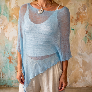 Hand-Knit Asymmetrical Poncho Top | Silver