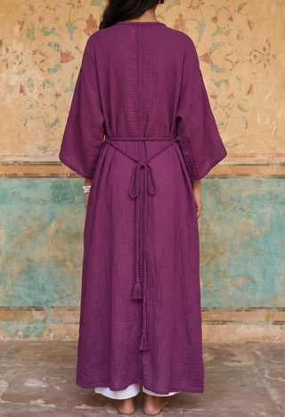 Handmade Bali Long Soft Cotton Kimono Top | Plum
