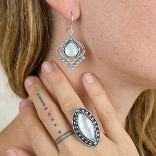 Artisan Stone & Silver Set | Mother of Pearl