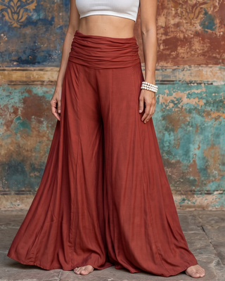 Handmade Bali Soft Cotton Wide Leg Pants in Rust
