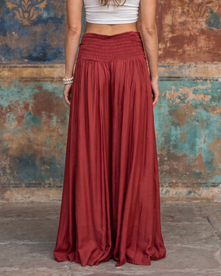 Handmade Bali Soft Cotton Wide Leg Pants in Rust