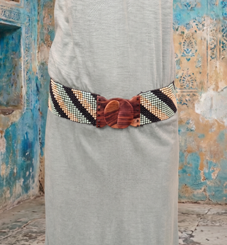 Handmade Beaded Stretch Belt with Wooden Buckle | LINES