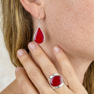 Artisan Stone & Silver Set | Red Coral