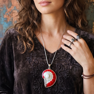 Nautilus Shell Pendant Necklace | Red